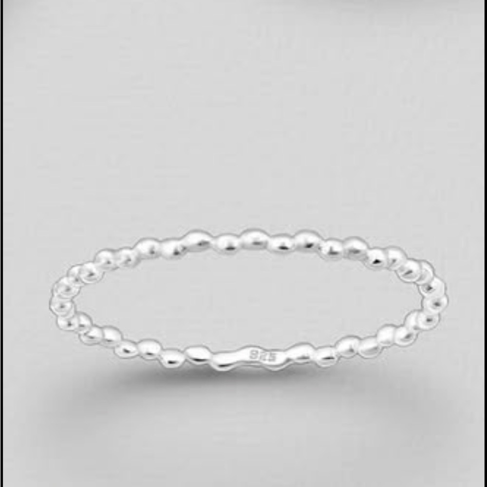 Sterling Silver Beaded Stackable Rings - Silver